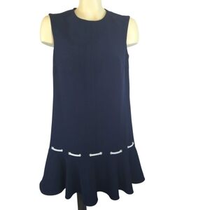 NANETTE LEPORE Sweet Sleeveless Sailor Zip Up Shift Dress White Trim Navy Size 4